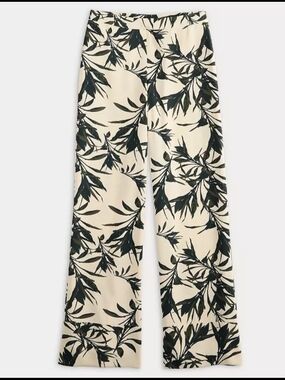 bebe Cream Wide-Leg Palazzo Pants with Black Botanical Print (With Pockets)